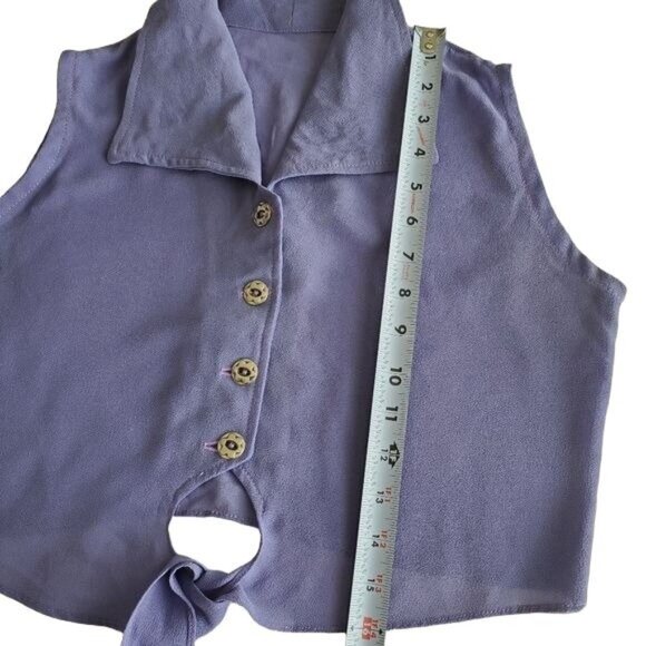 womens Crop Top purple blouse Sz Medium collared button front drawstring - Picture 4 of 7